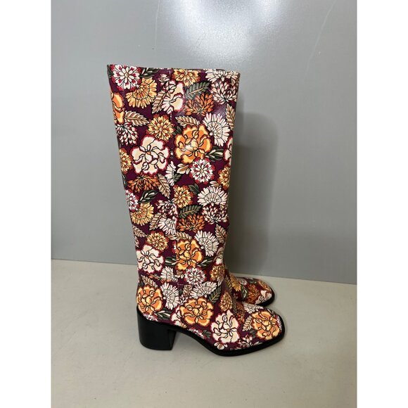 Larroude $485 Ricky Boot In Wine Ikebana Floral Print Leather Size 8.5 Y2K - Picture 5 of 6